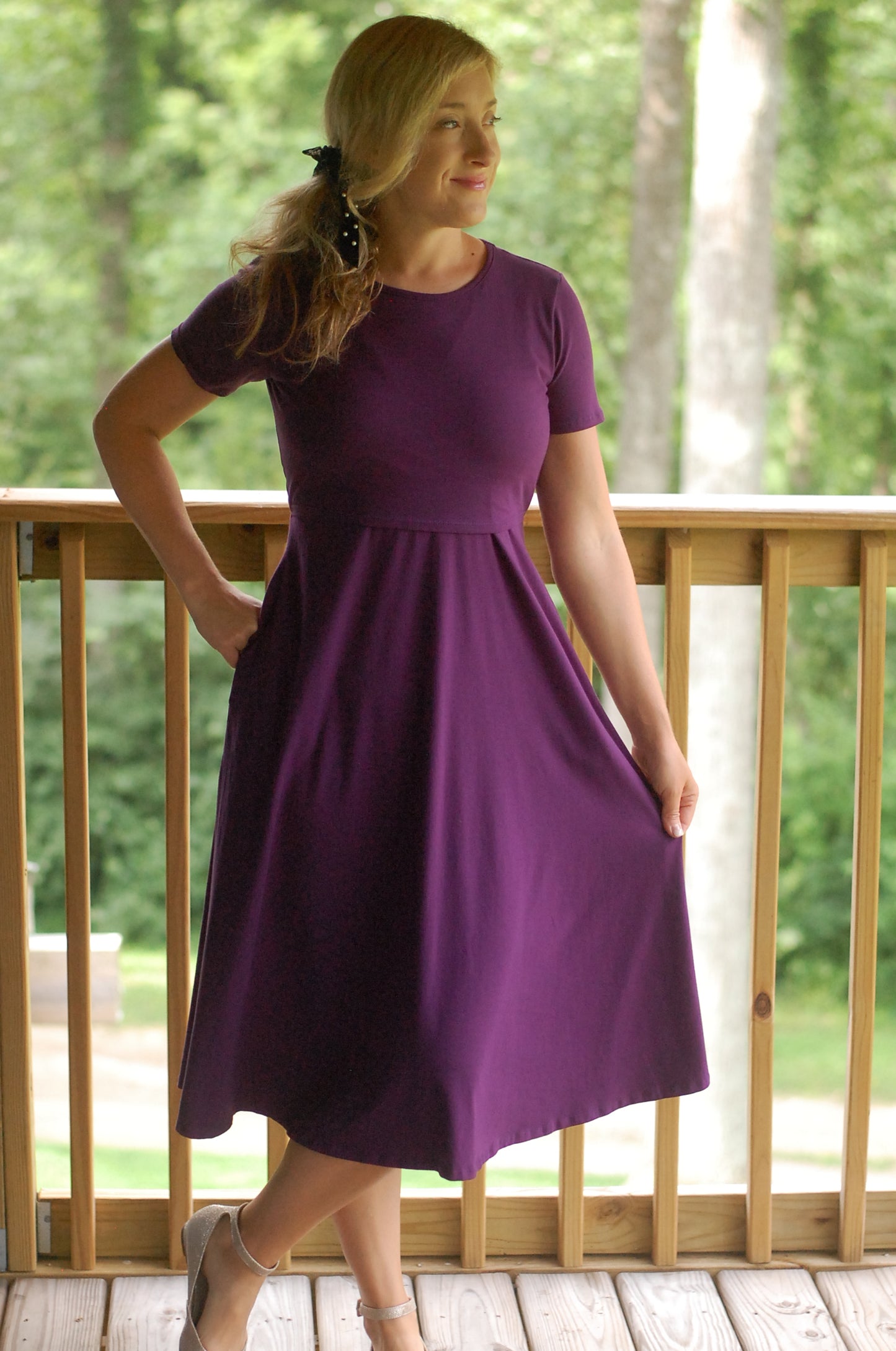 "Violet" Cotton Round Neck Twirl Nursing Friendly Dress