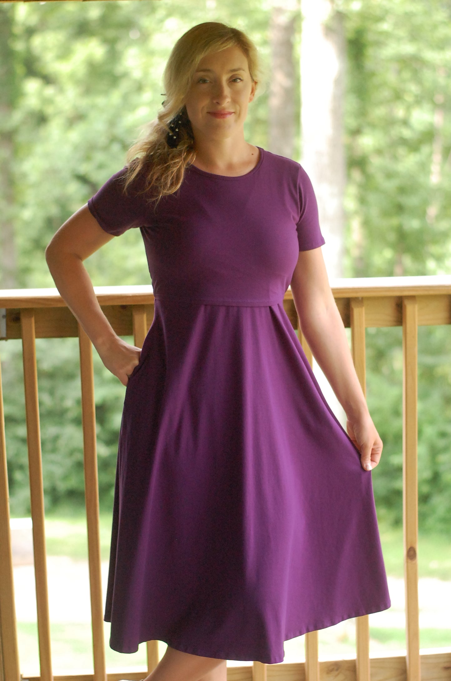 "Violet" Cotton Round Neck Twirl Nursing Friendly Dress