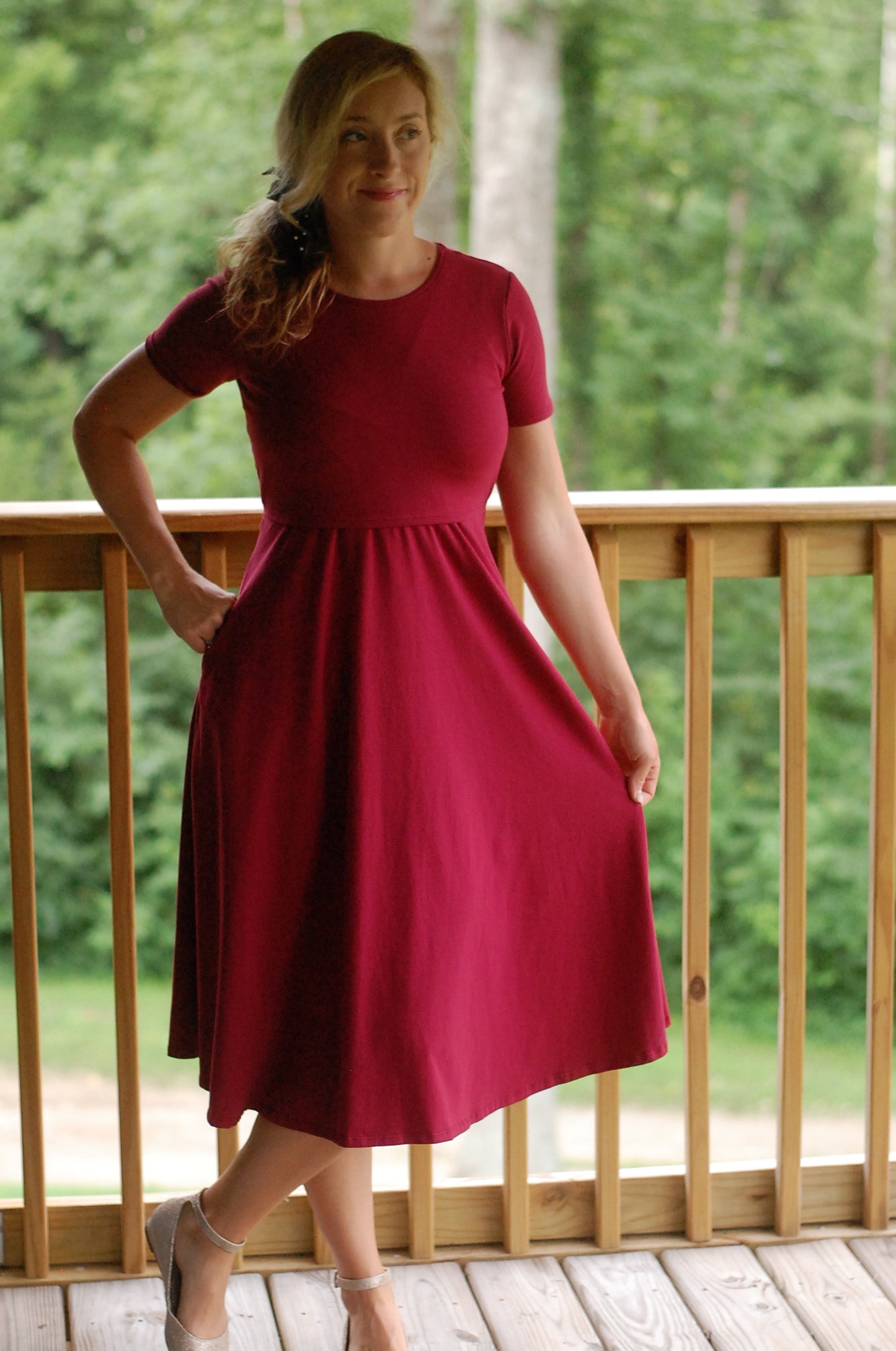"Ruby" Cotton Round Neck Twirl Nursing Friendly Dress