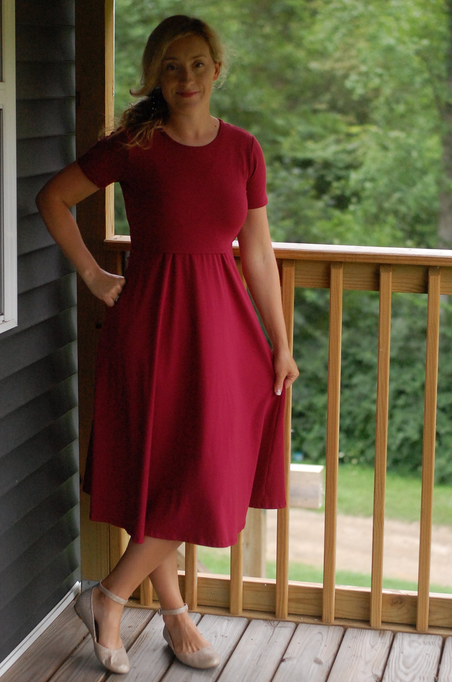 "Ruby" Cotton Round Neck Twirl Nursing Friendly Dress