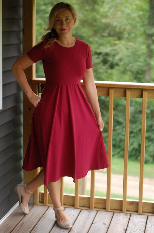 "Ruby" Cotton Round Neck Twirl Nursing Friendly Dress