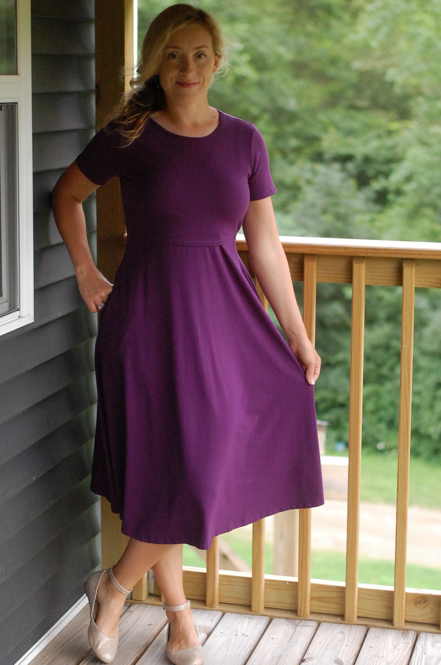"Violet" Cotton Round Neck Twirl Nursing Friendly Dress
