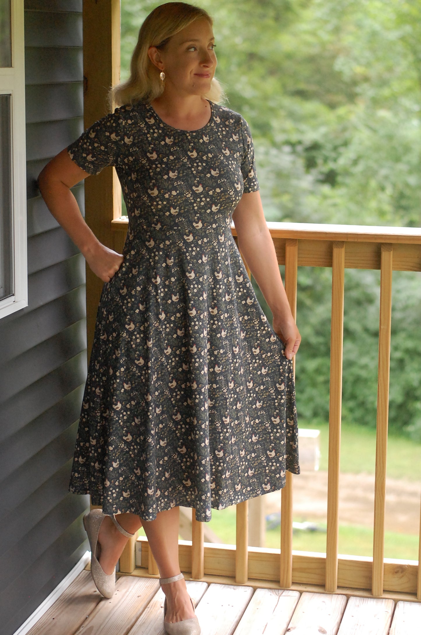 Pre-Order Cotton Chicken Print Twirl Dress