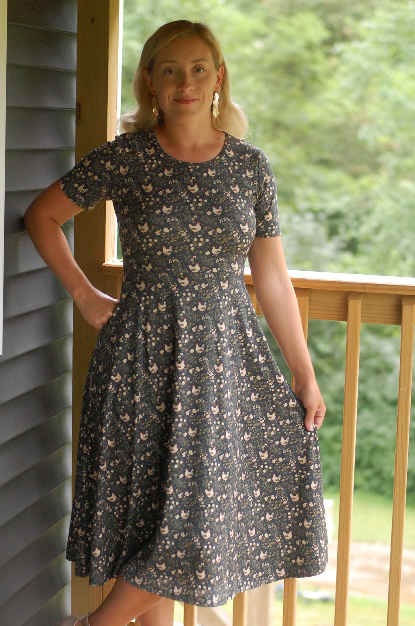 Pre-Order Cotton Chicken Print Twirl Dress