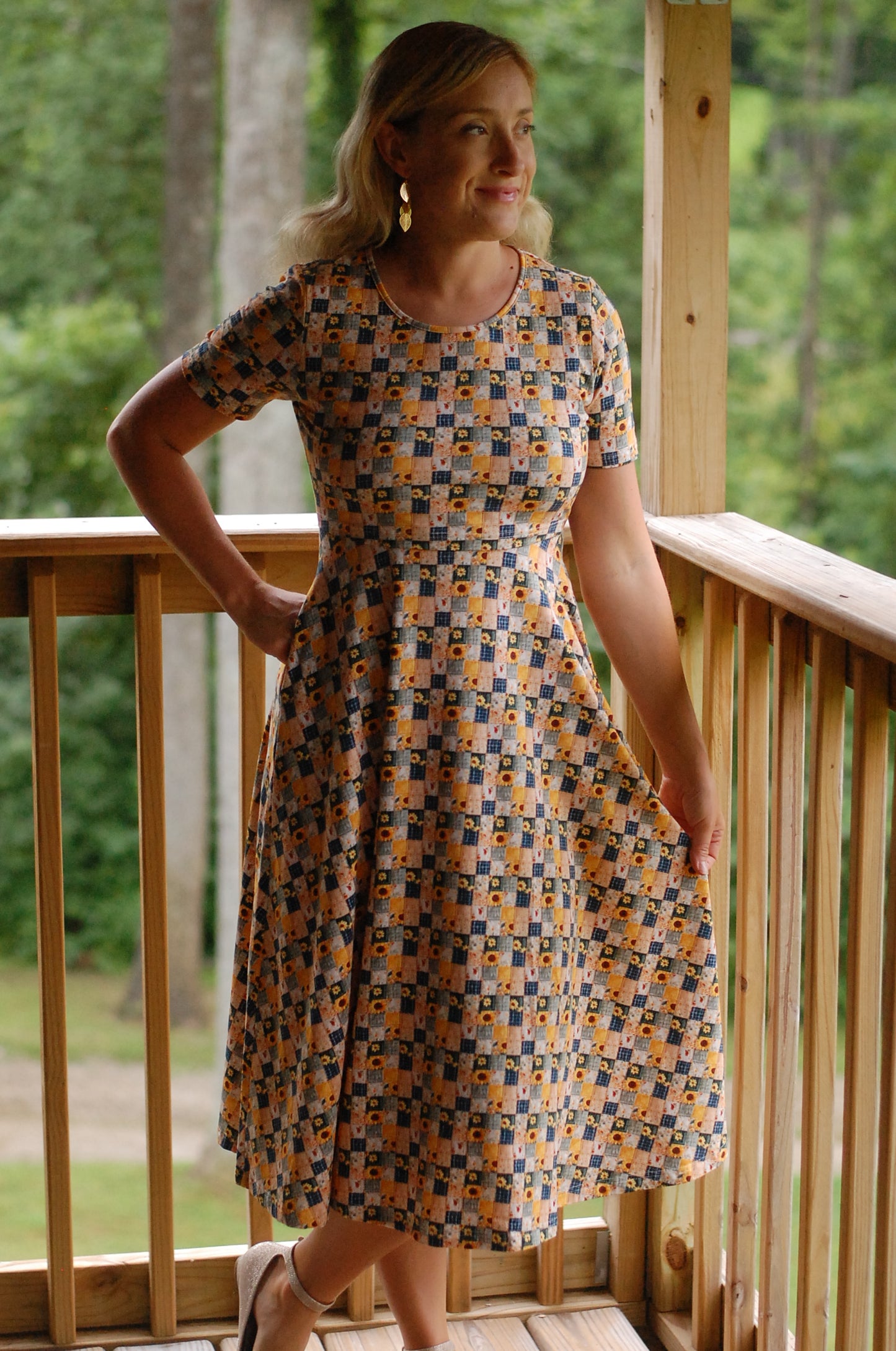 Pre-Order Cotton Sunflower Patchwork Nursing Friendly Twirl Dress