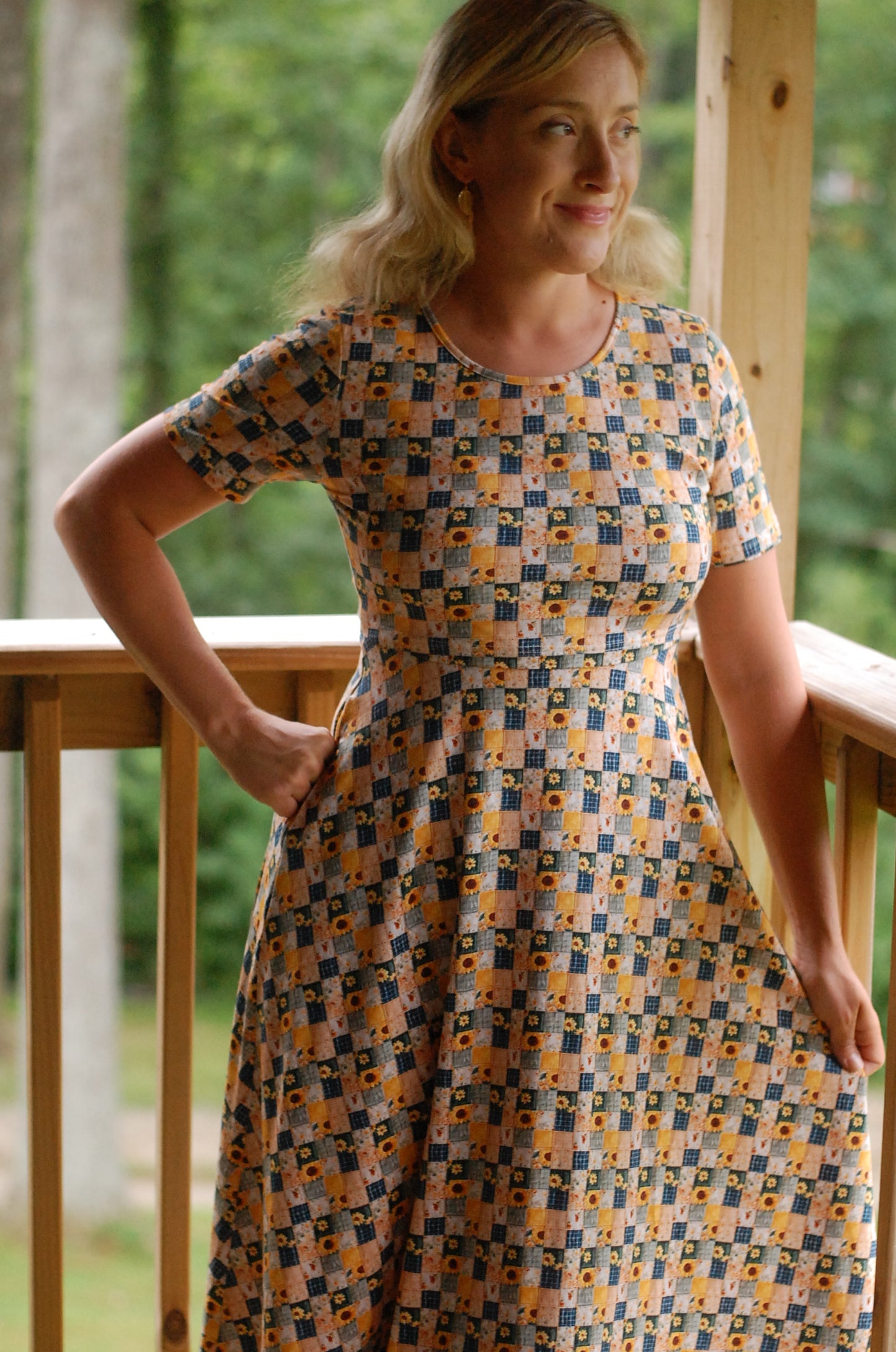 Pre-Order Cotton Sunflower Patchwork Nursing Friendly Twirl Dress