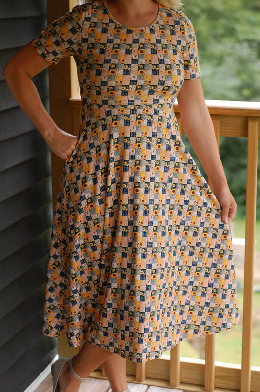 Pre-Order Cotton Sunflower Patchwork Nursing Friendly Twirl Dress
