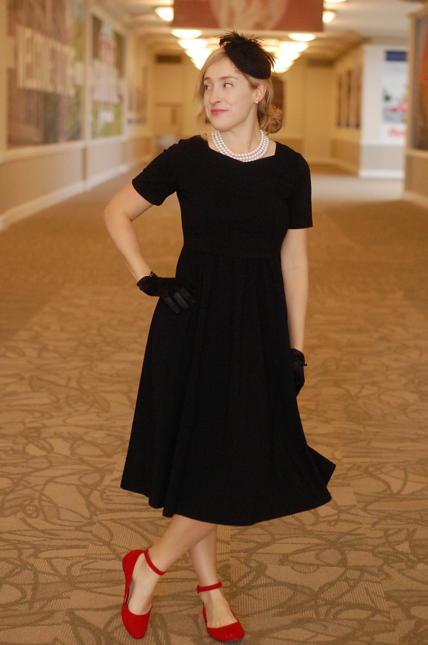 "Amy" Little Black Nursing-Friendly Cotton Dress with Sweetheart Neckline