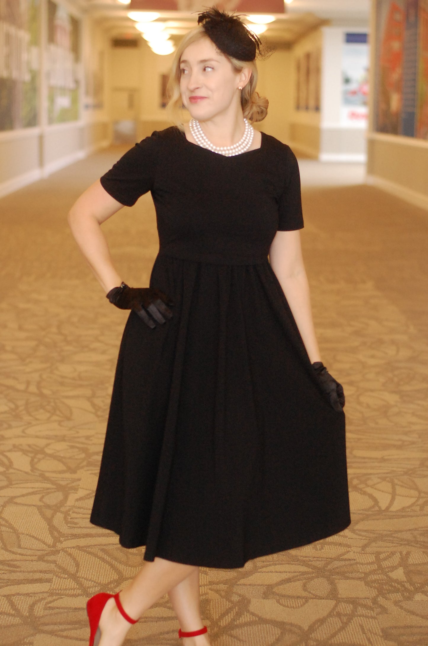 "Amy" Little Black Nursing-Friendly Cotton Dress with Sweetheart Neckline