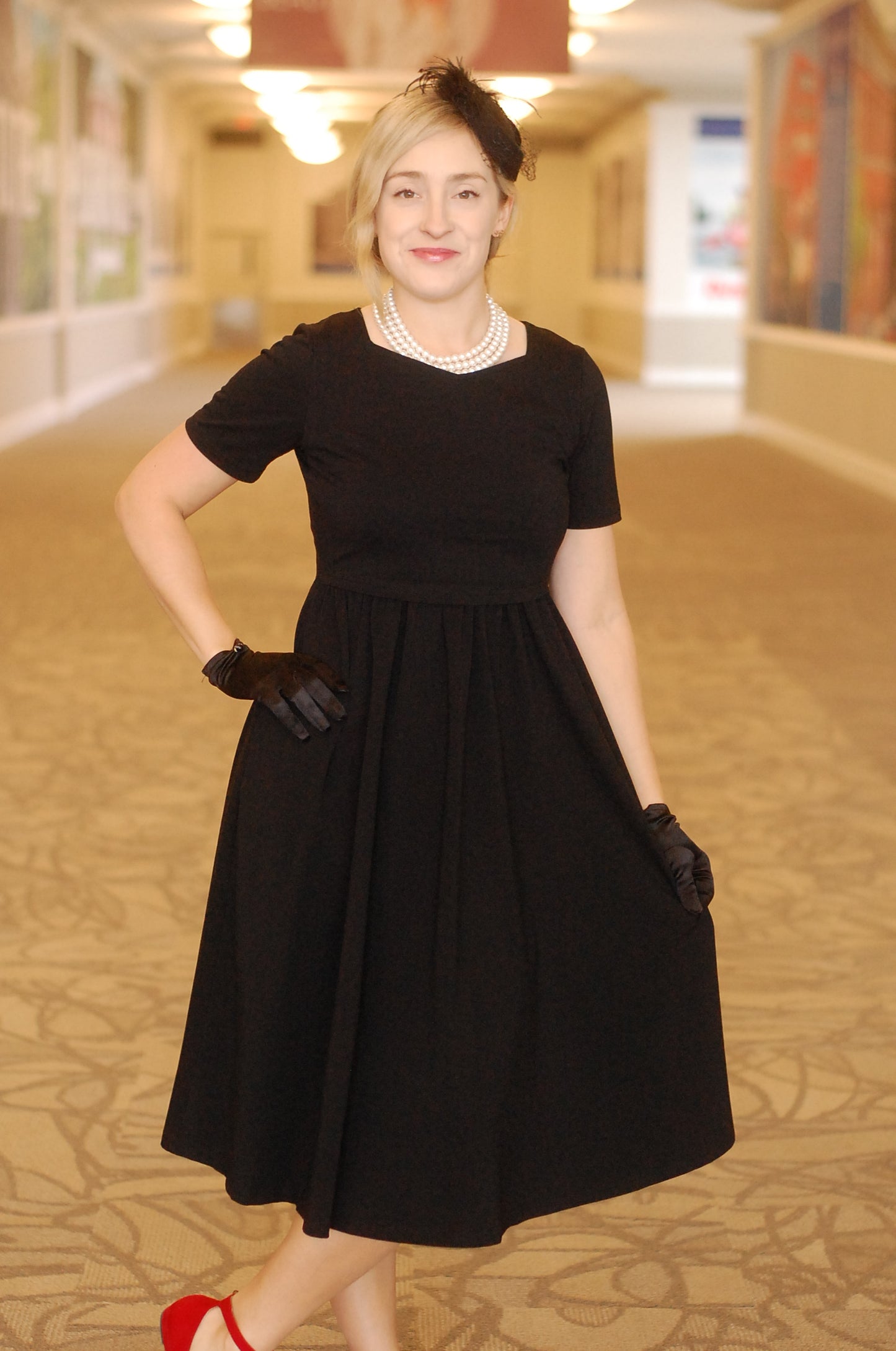 "Amy" Little Black Nursing-Friendly Cotton Dress with Sweetheart Neckline