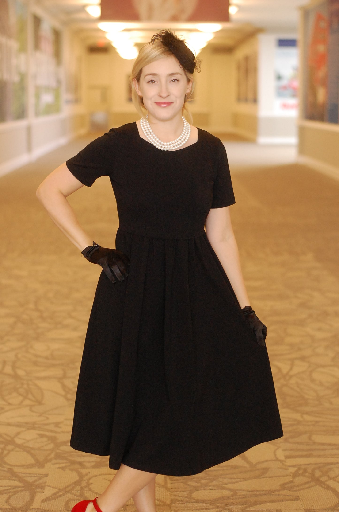 "Amy" Little Black Nursing-Friendly Cotton Dress with Sweetheart Neckline