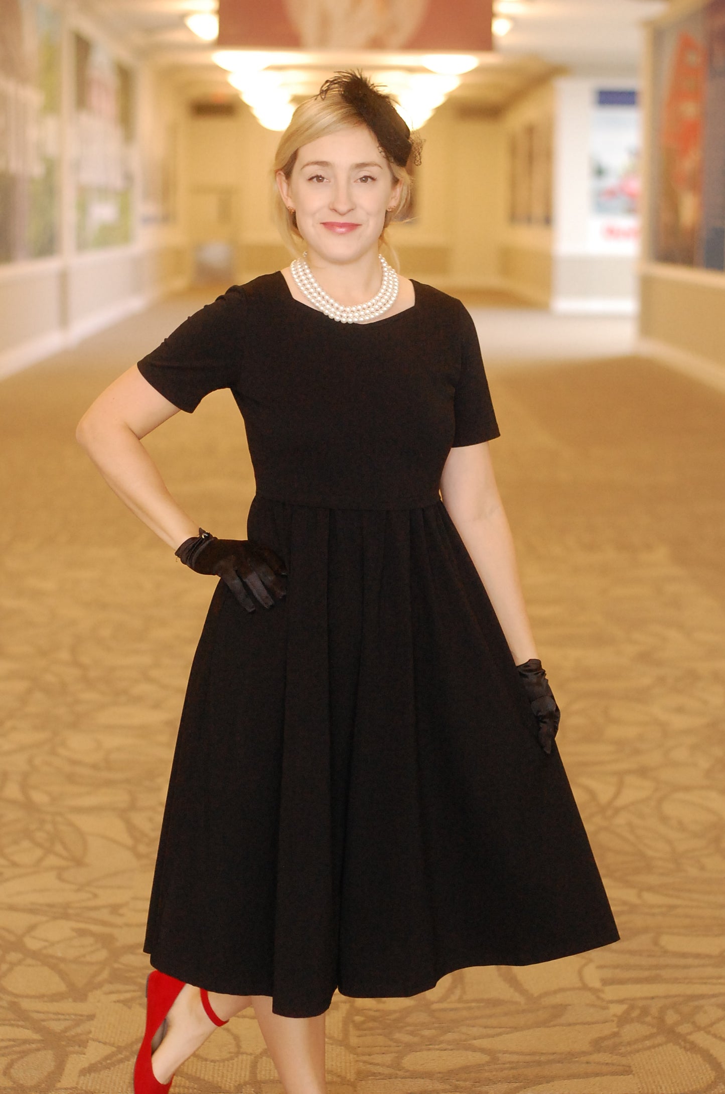 "Amy" Little Black Nursing-Friendly Cotton Dress with Sweetheart Neckline