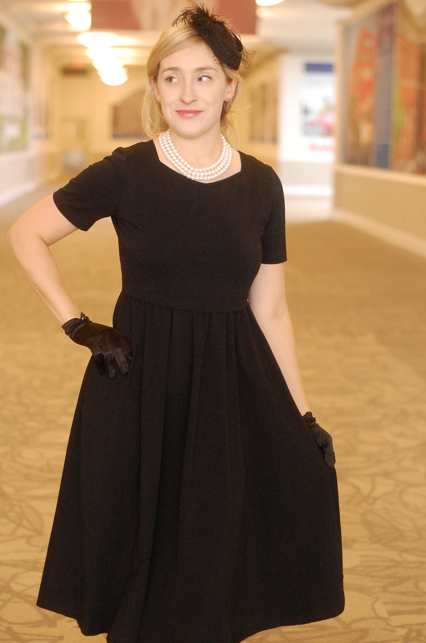 "Amy" Little Black Nursing-Friendly Cotton Dress with Sweetheart Neckline