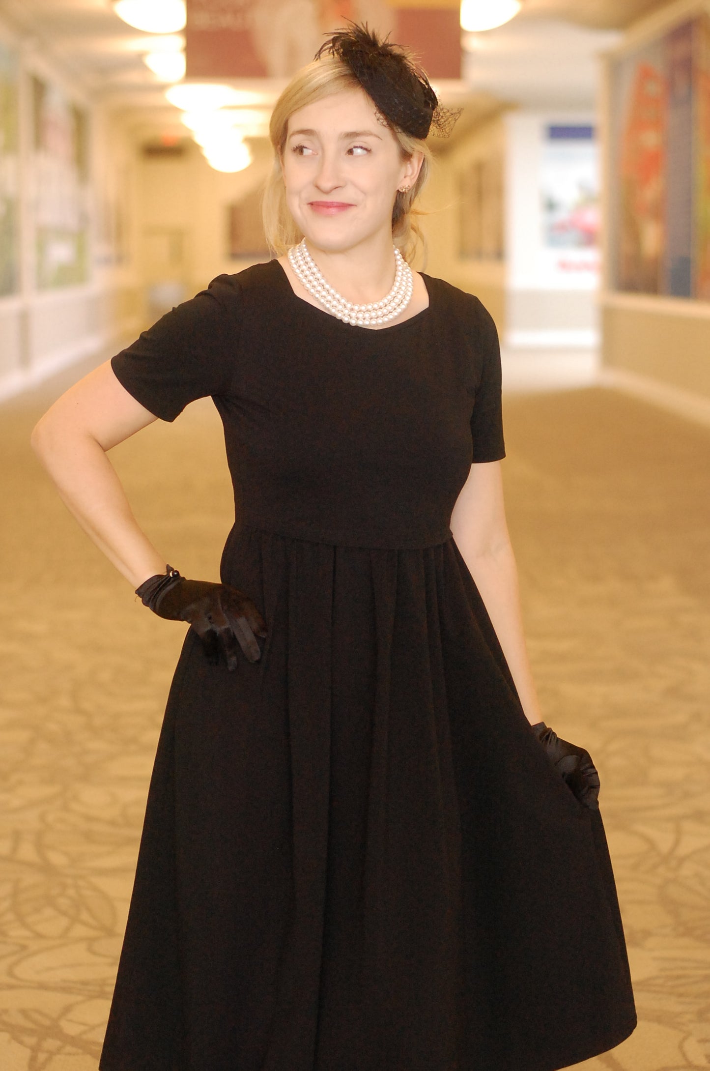 "Amy" Little Black Nursing-Friendly Cotton Dress with Sweetheart Neckline