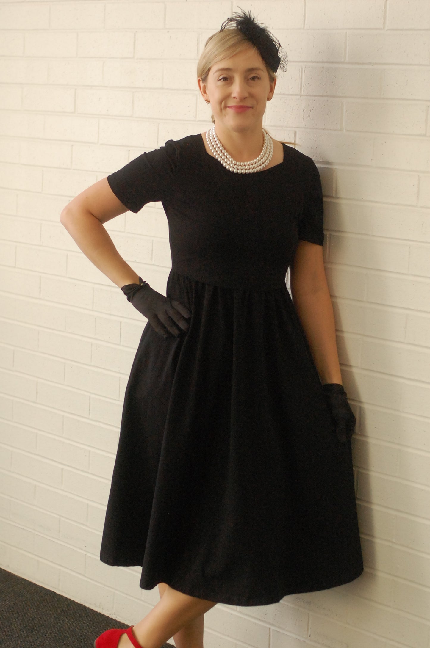 "Amy" Little Black Nursing-Friendly Cotton Dress with Sweetheart Neckline