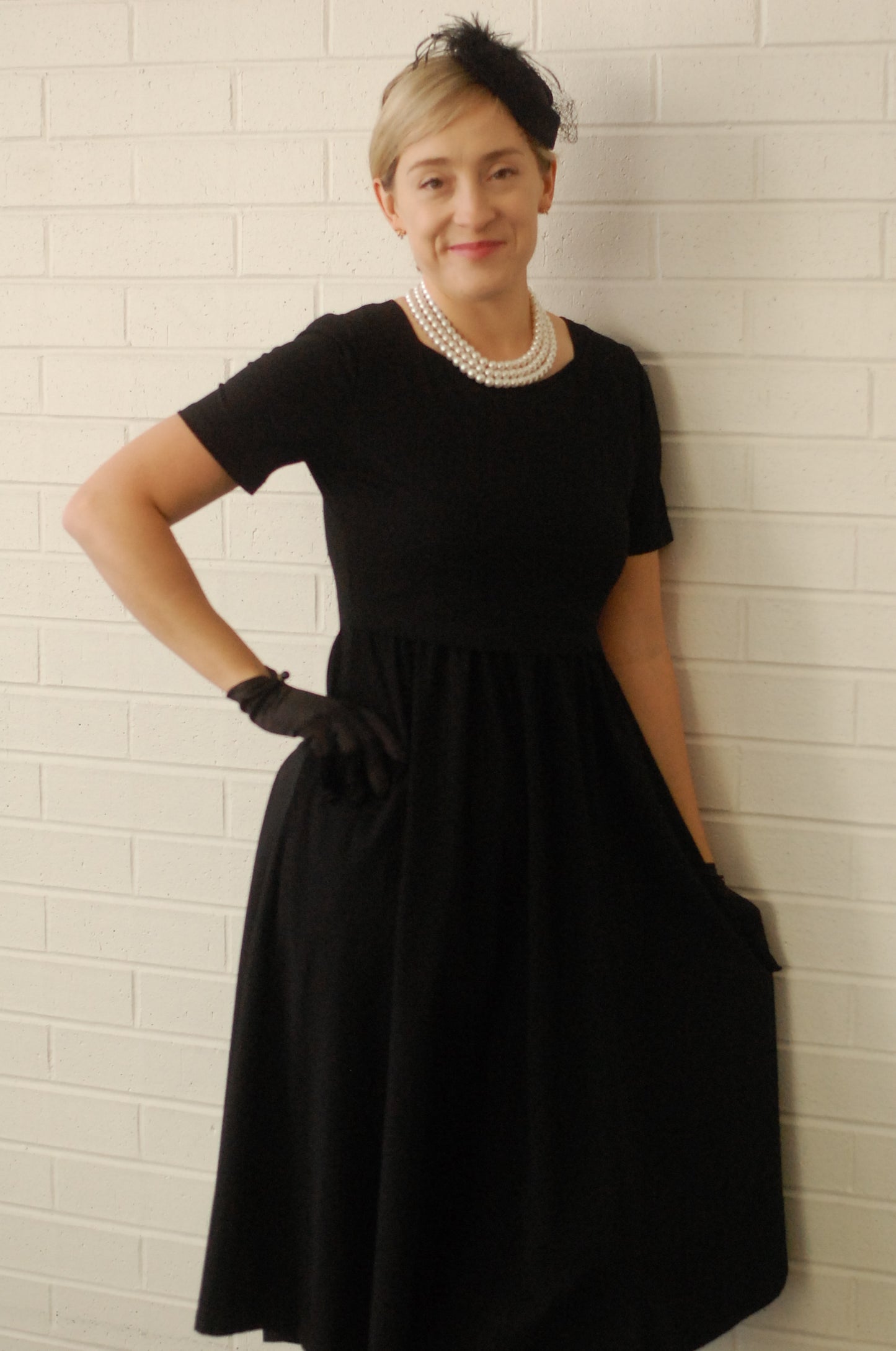 "Amy" Little Black Nursing-Friendly Cotton Dress with Sweetheart Neckline