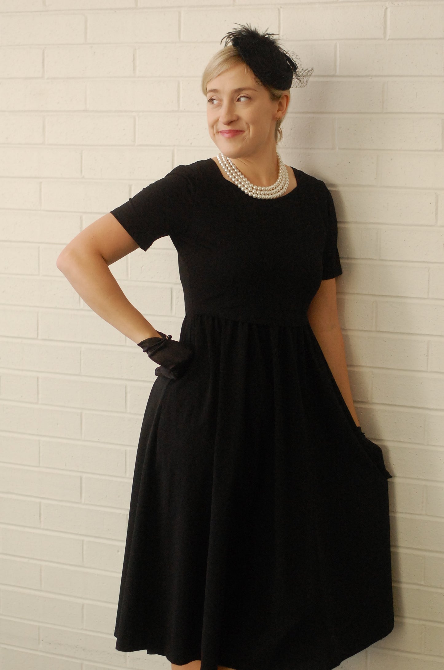 "Amy" Little Black Nursing-Friendly Cotton Dress with Sweetheart Neckline
