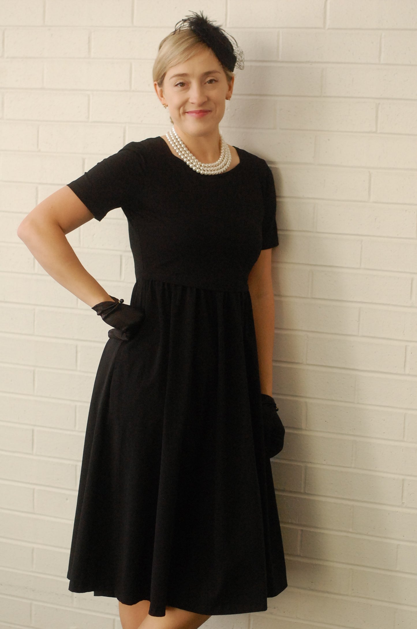 "Amy" Little Black Nursing-Friendly Cotton Dress with Sweetheart Neckline