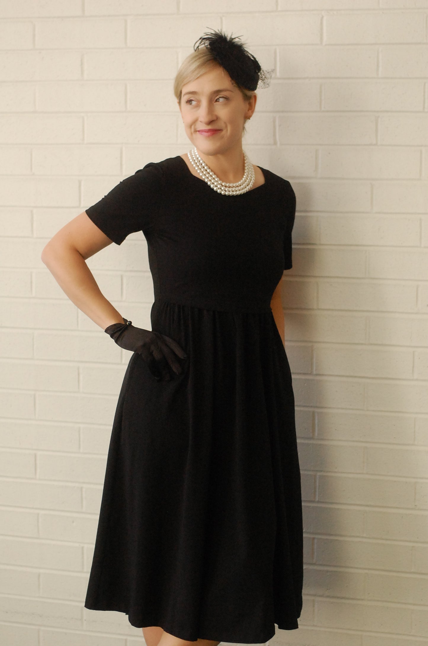 "Amy" Little Black Nursing-Friendly Cotton Dress with Sweetheart Neckline