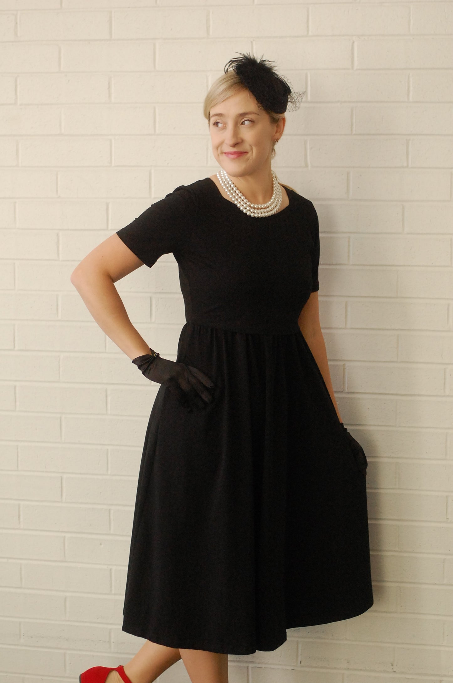"Amy" Little Black Nursing-Friendly Cotton Dress with Sweetheart Neckline