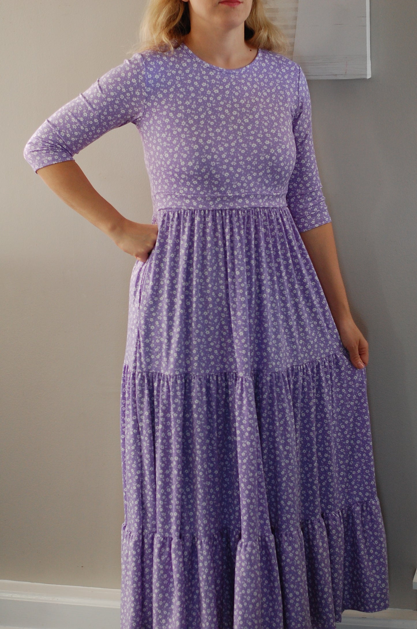 Lavender Blossoms Tiered Nursing & Maternity Friendly Dress