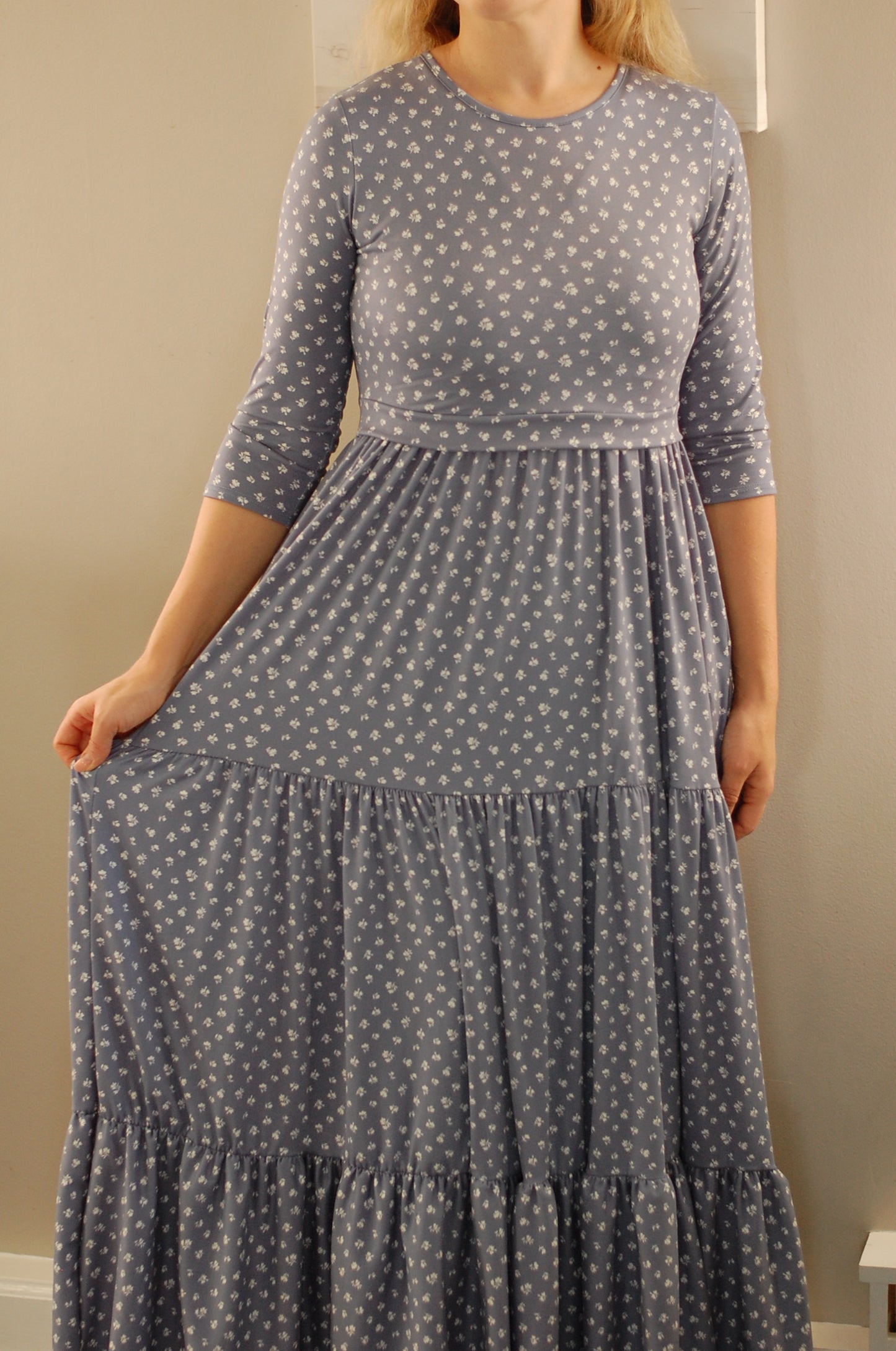 Daisy Mae Tiered Nursing & Maternity Friendly Dress in Blue