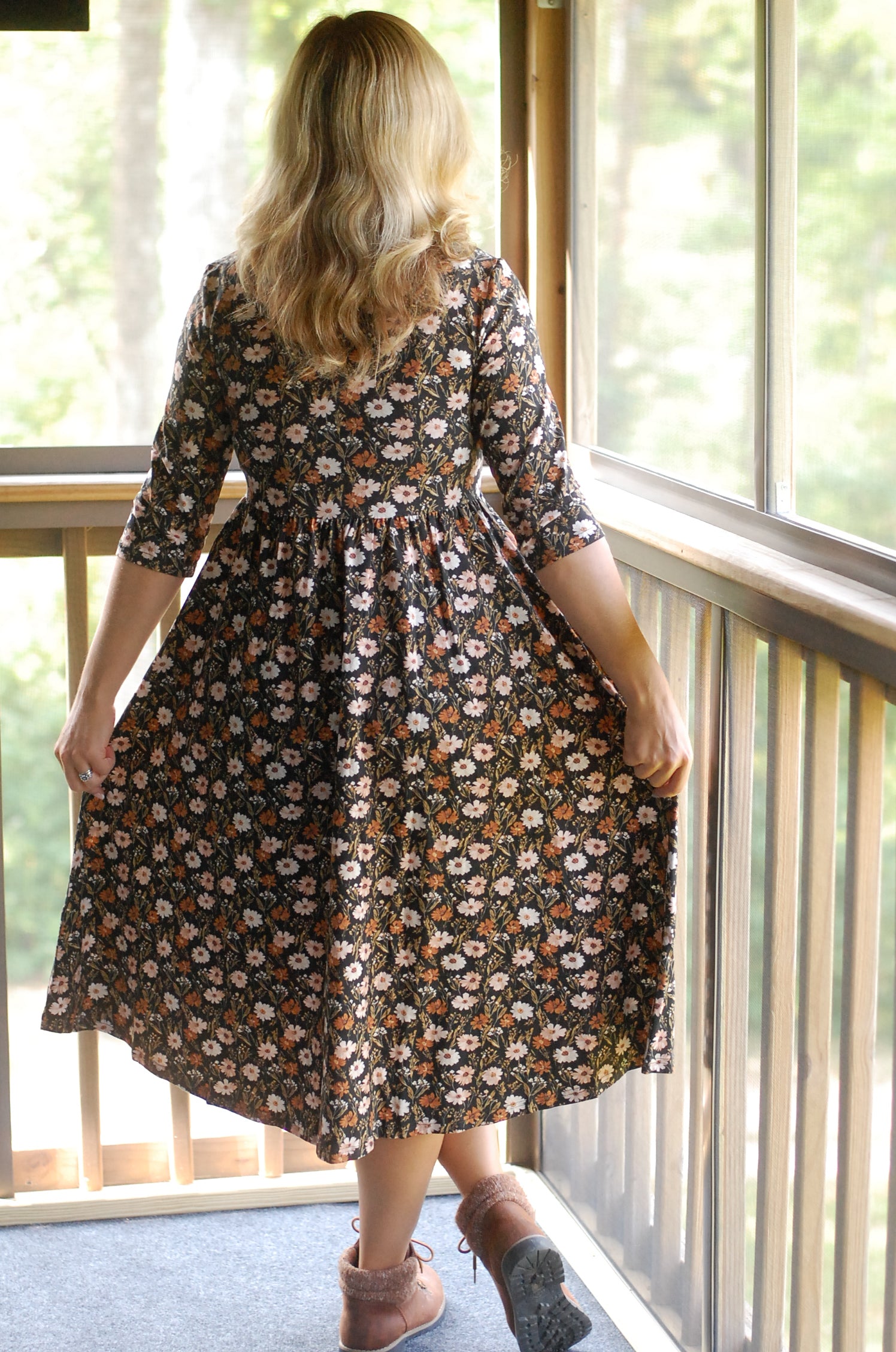 Autumn Blooms Cotton Homestead Midi Dress