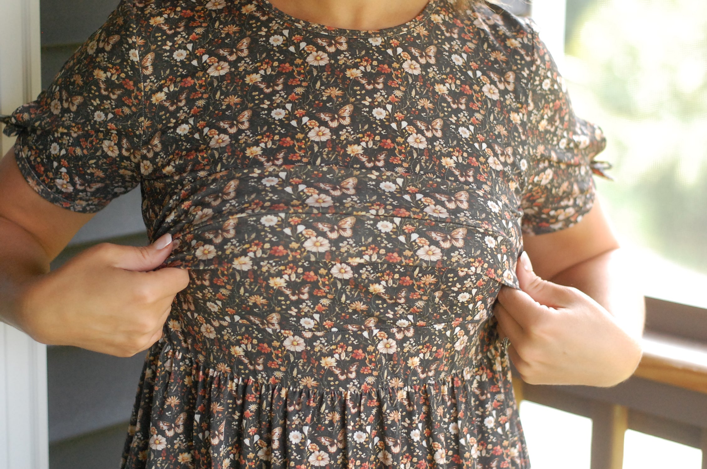 Cotton Butterfly Garden Tiered Midi Dress