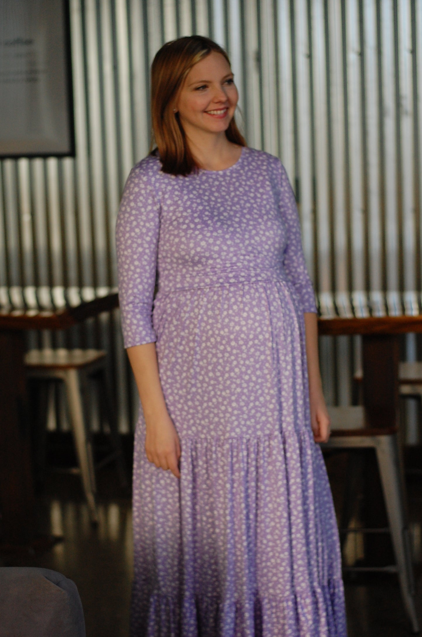 Lavender Blossoms Tiered Nursing & Maternity Friendly Dress