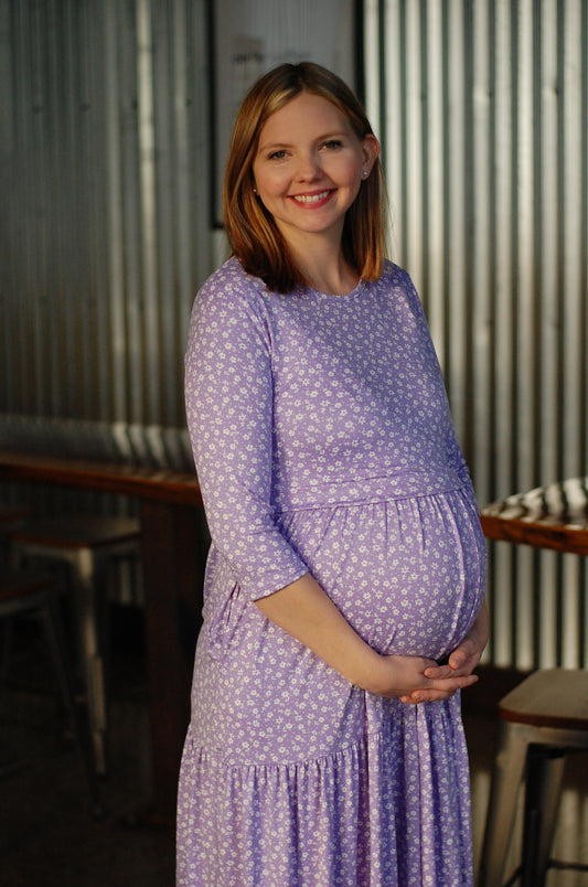 Lavender Blossoms Tiered Nursing & Maternity Friendly Dress