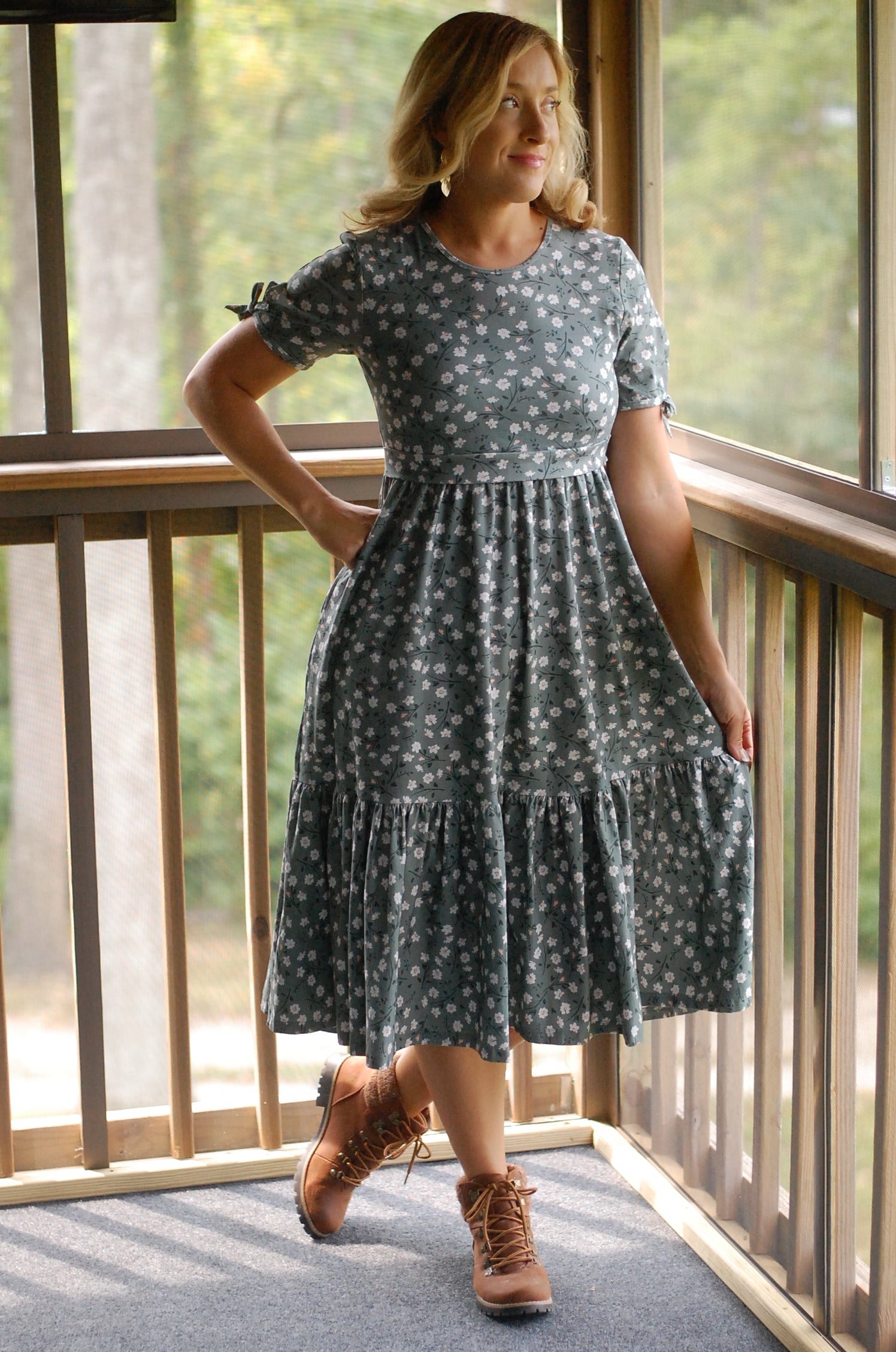 Daisy Blooms Cotton Tiered Midi Dress