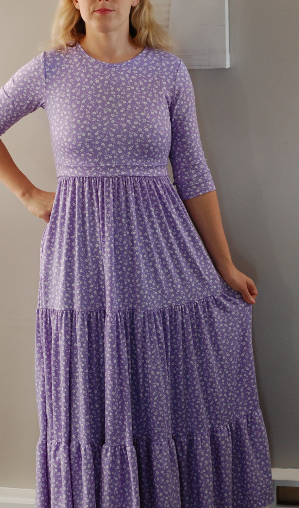 Lavender Blossoms Tiered Nursing & Maternity Friendly Dress