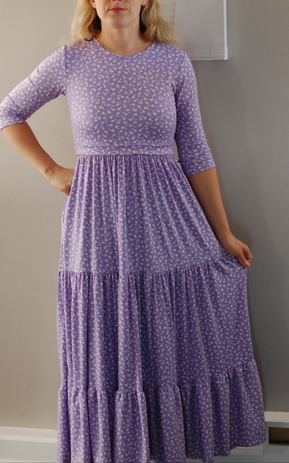 Lavender Blossoms Tiered Nursing & Maternity Friendly Dress