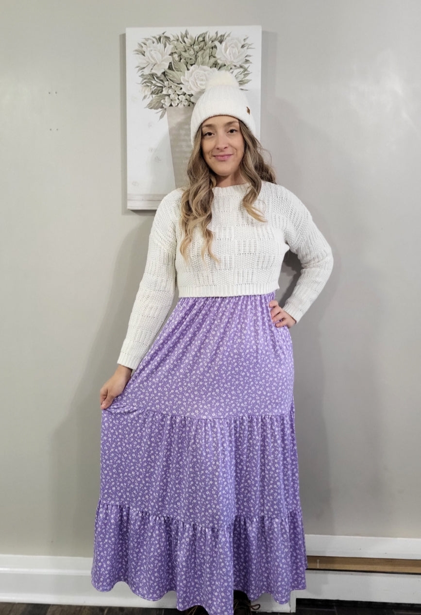 Lavender Blossoms Tiered Nursing & Maternity Friendly Dress