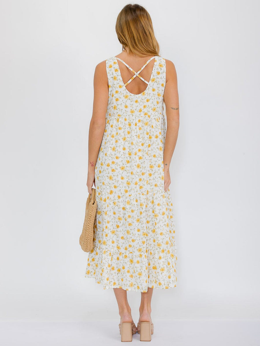 Yellow Floral Sleeveless Dress