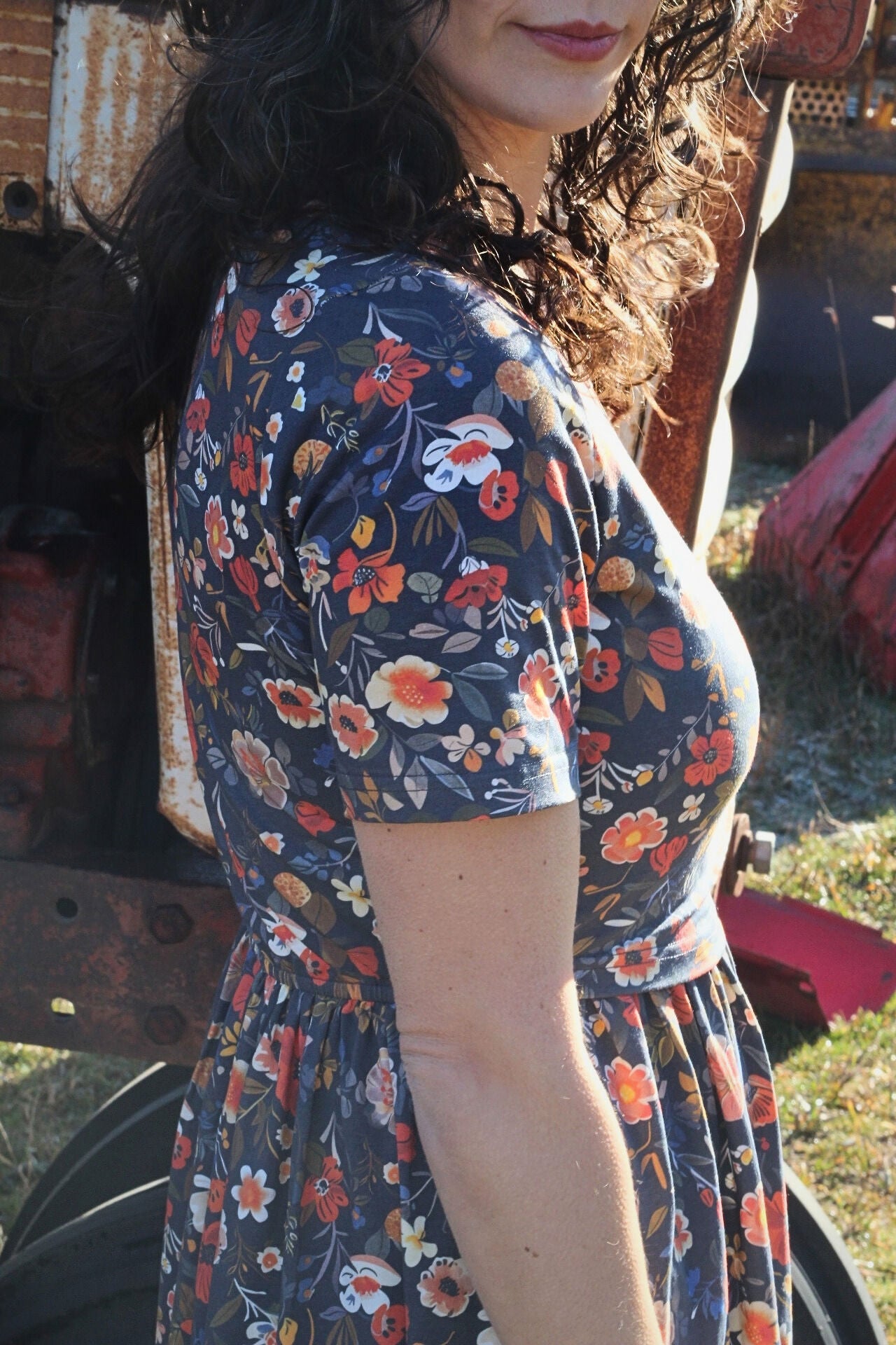 Antique Floral Prairie Style Cotton Maxi Dress with Natural Waist Bodice Nursing Friendly