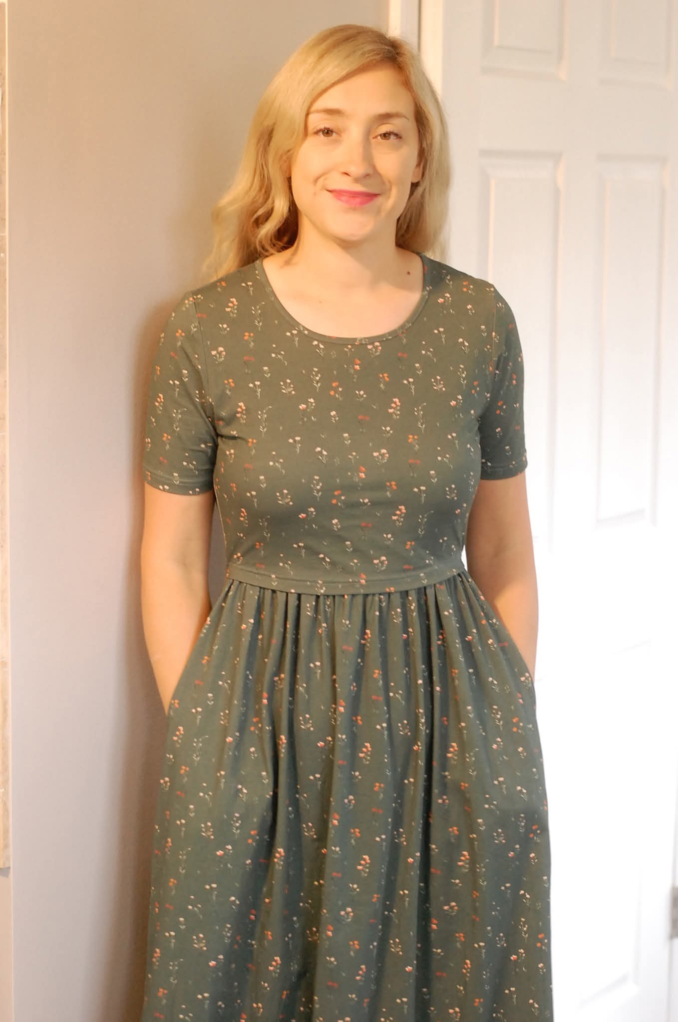 Pre-Order Forest Blooms Cotton Midi Dress Natural Waist Bodice