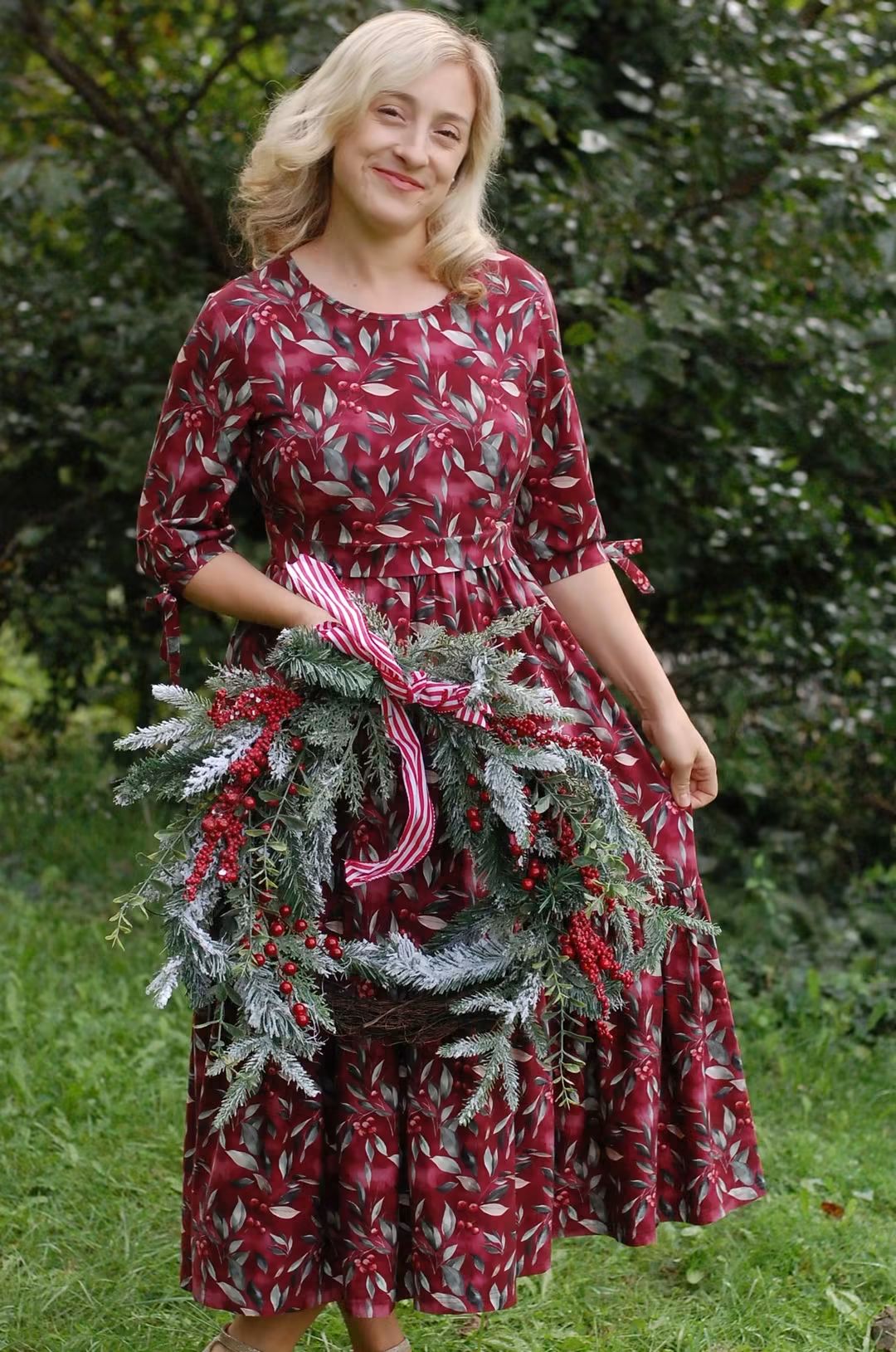Pre-Order "Winterberry"  Cotton Homestead Ruffle Dress with 3/4 Removable Bow Sleeves