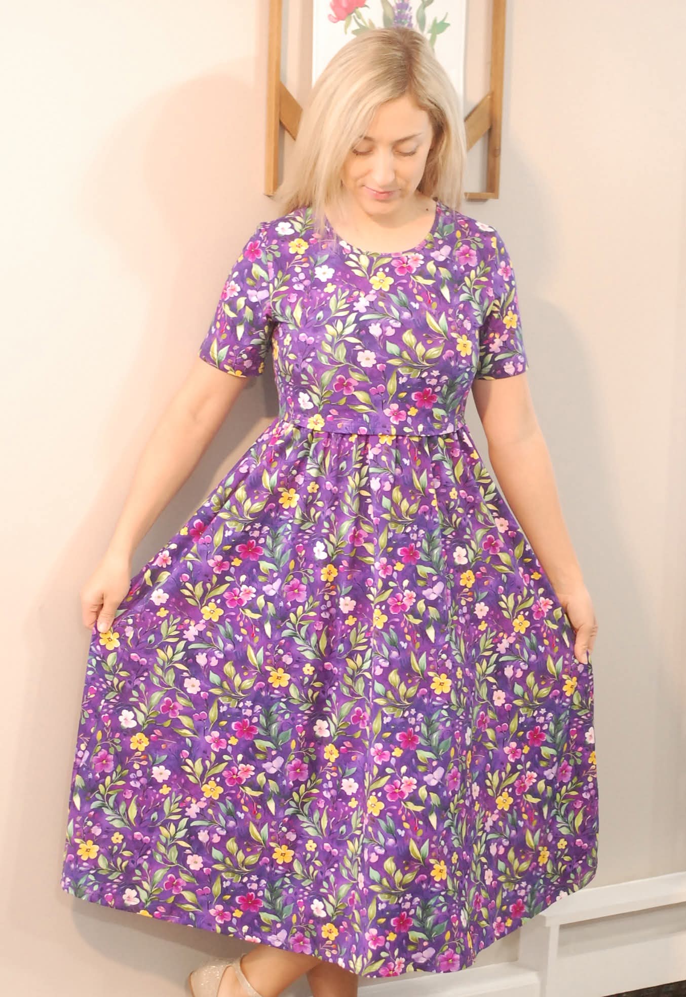 Pre-Order Cotton Violet Blooms Dress