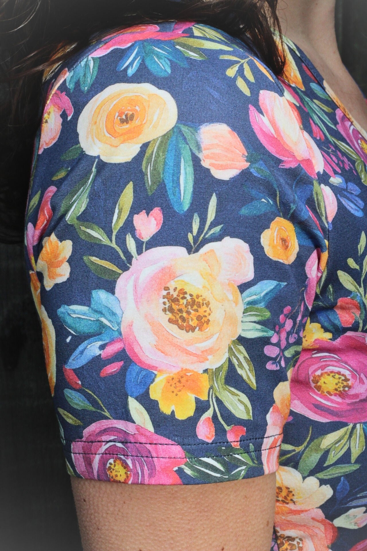 Jeweled Blooms Cotton V-Neck Twirl Dress