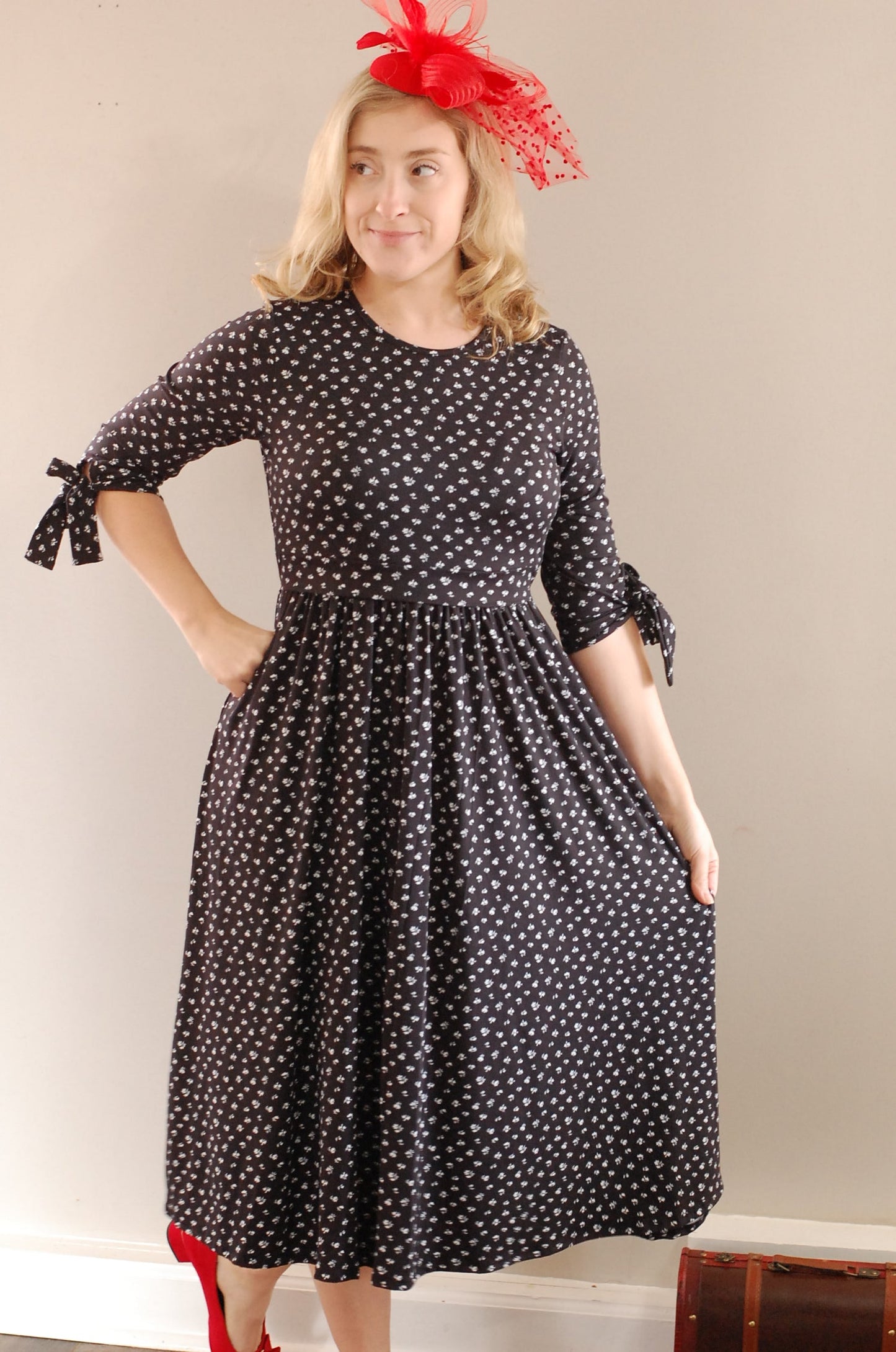 Classic Floral Bow Sleeve Dress Nursing and Maternity Friendly