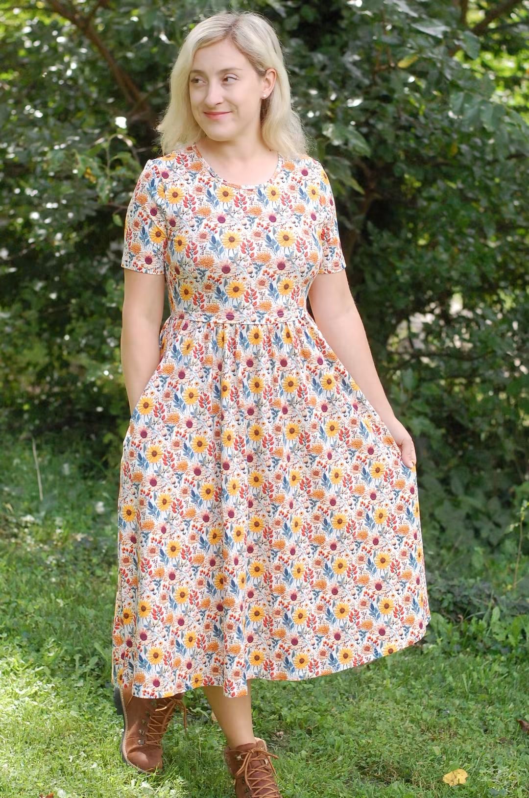 Pre-Order Sunflower Floral Cotton Everyday Midi Dress