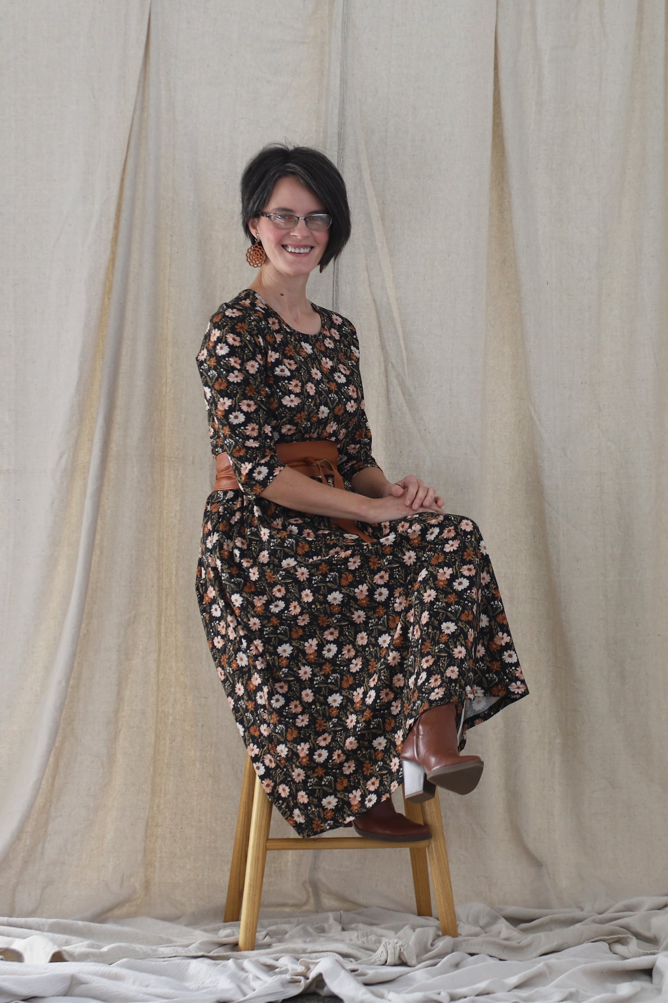 Autumn Blooms Cotton Homestead Midi Dress