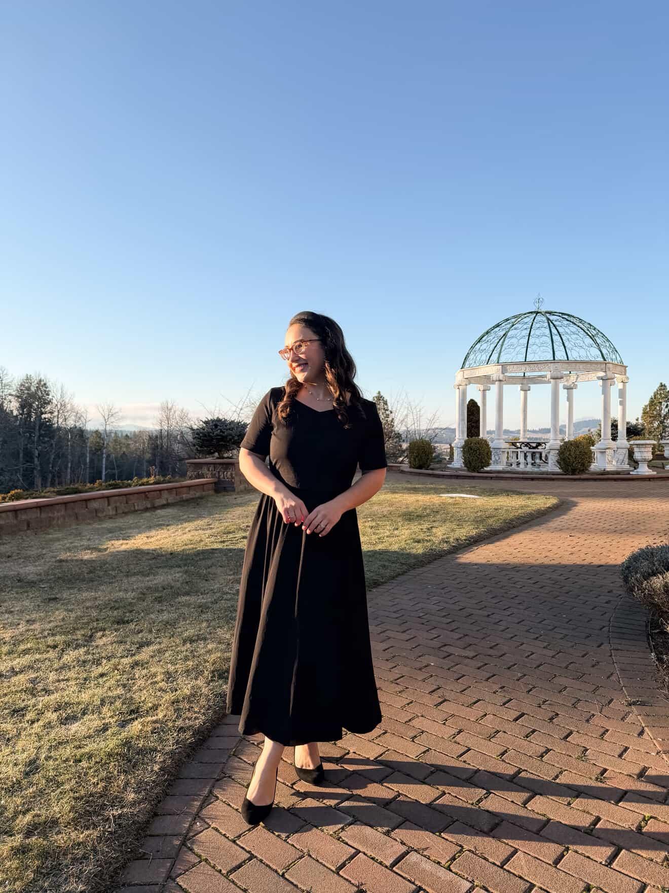 "Amy" Little Black Nursing-Friendly Cotton Dress with Sweetheart Neckline