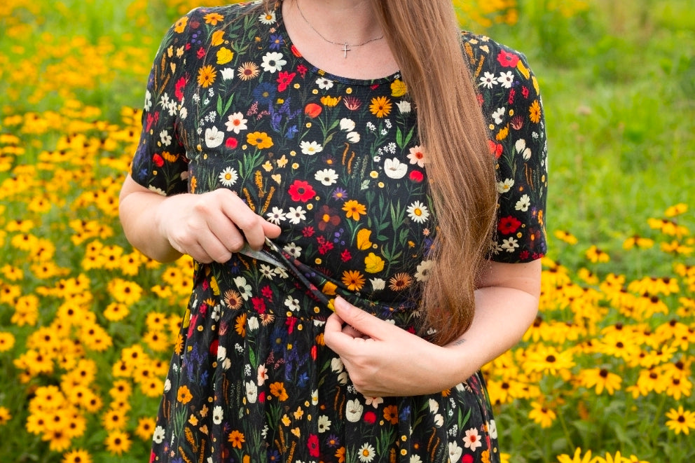 Pre-order "Midnight Wildflower"  Cotton Homestead Midi Dress