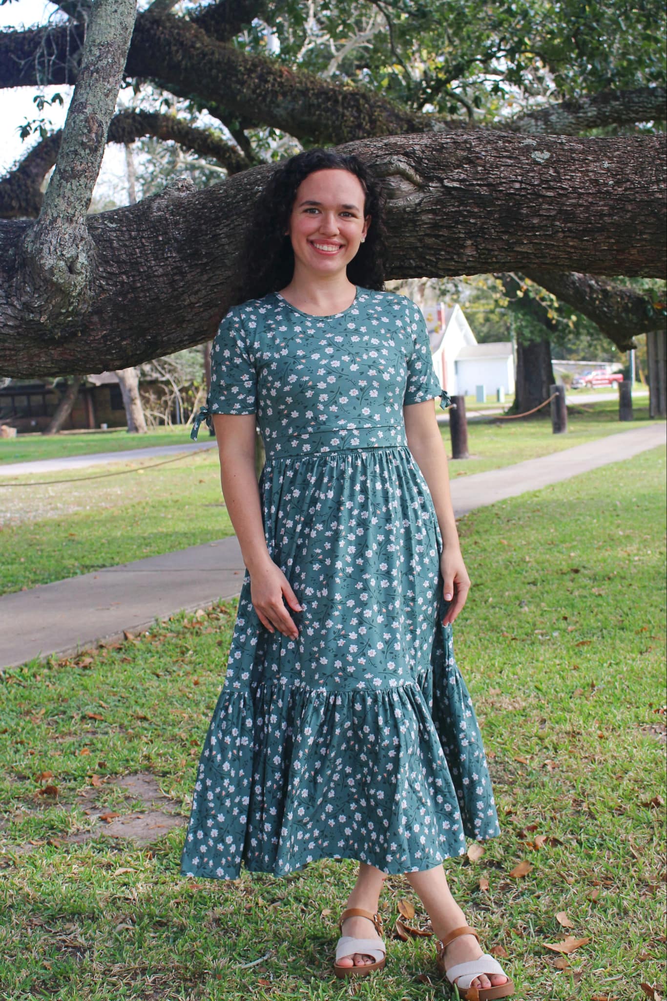 Daisy Blooms Cotton Tiered Midi Dress