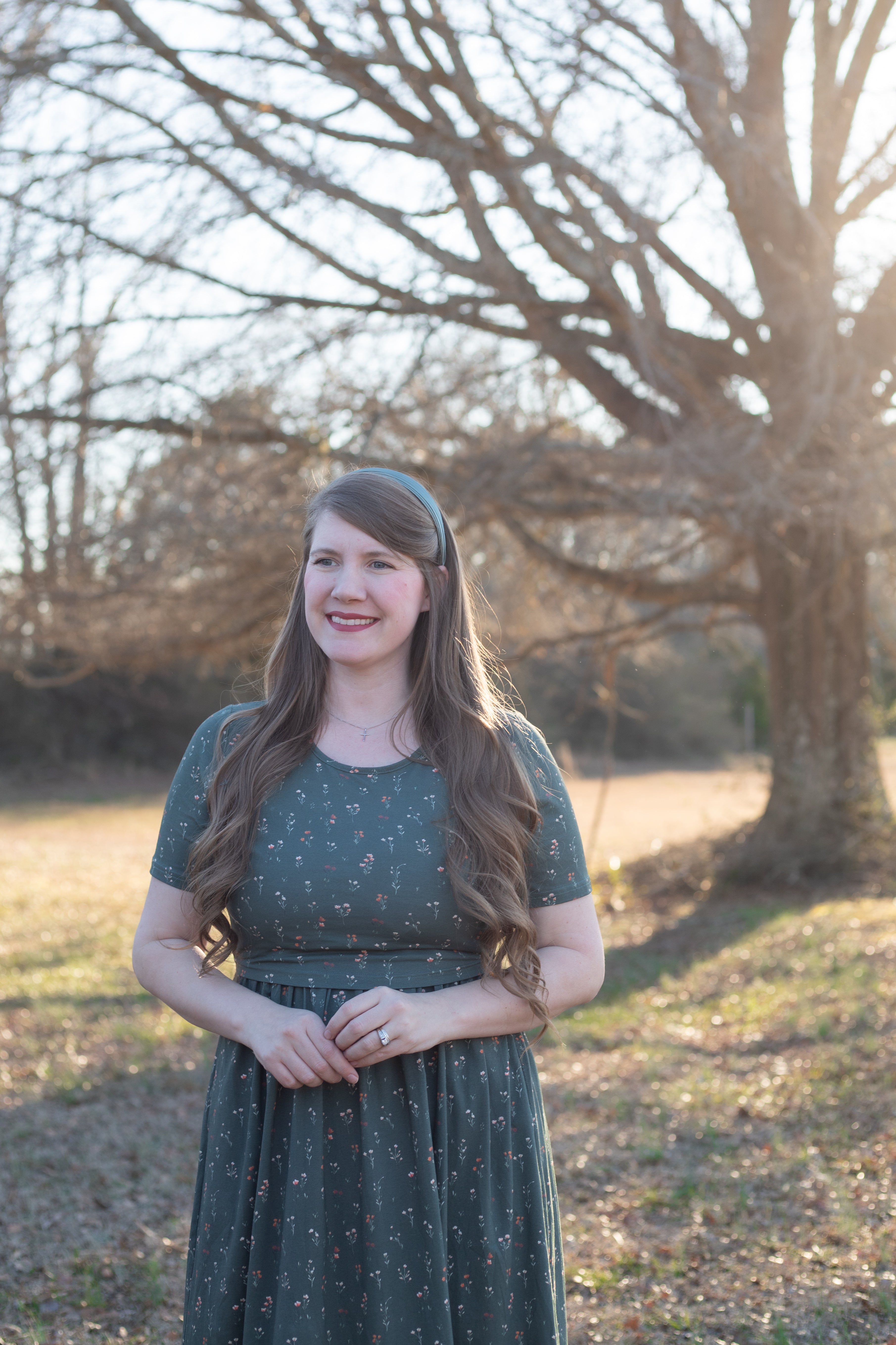 Forest Blooms Cotton MAXI Dress Natural Waist Bodice