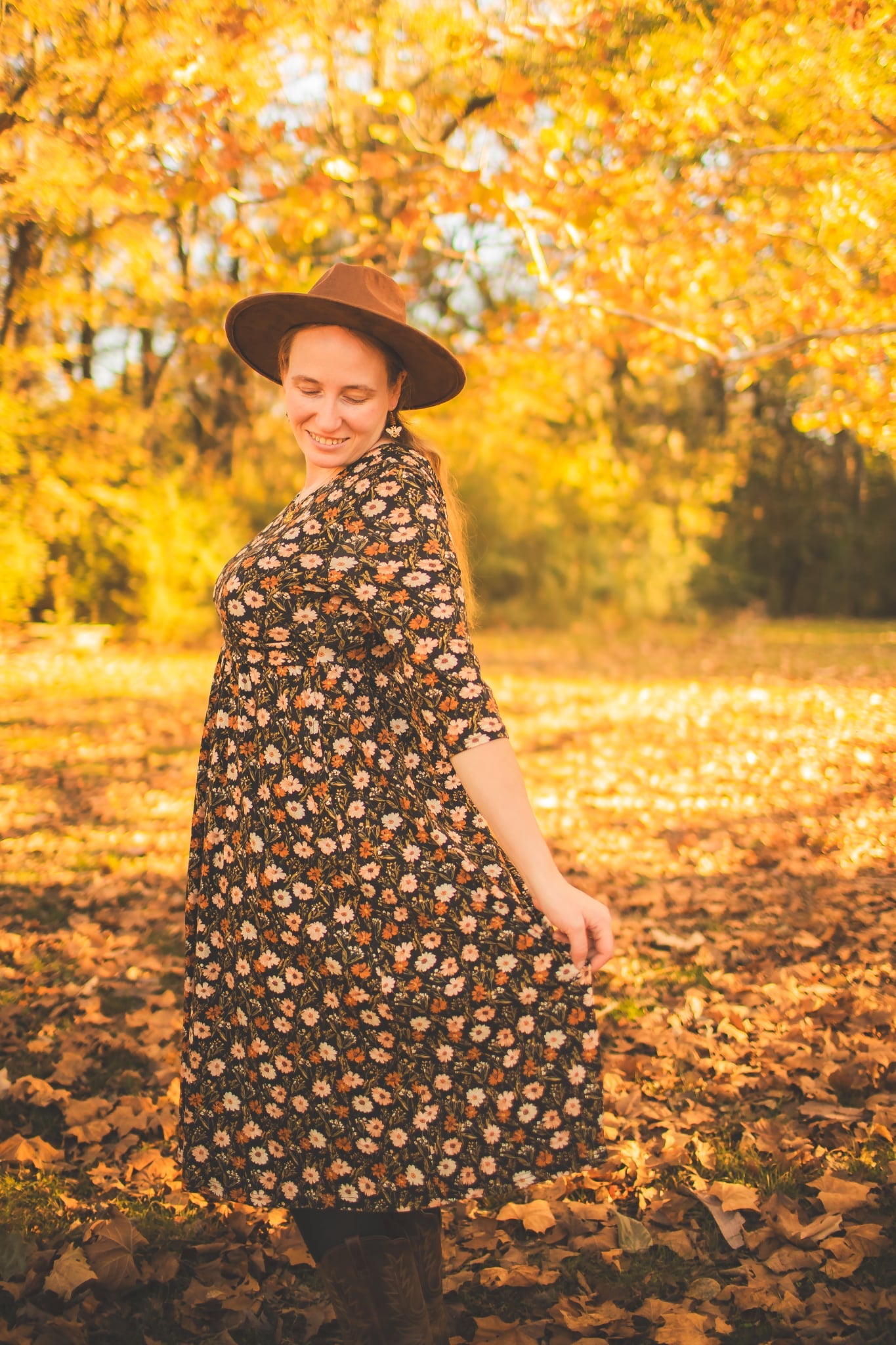 Autumn Blooms Cotton Homestead Midi Dress