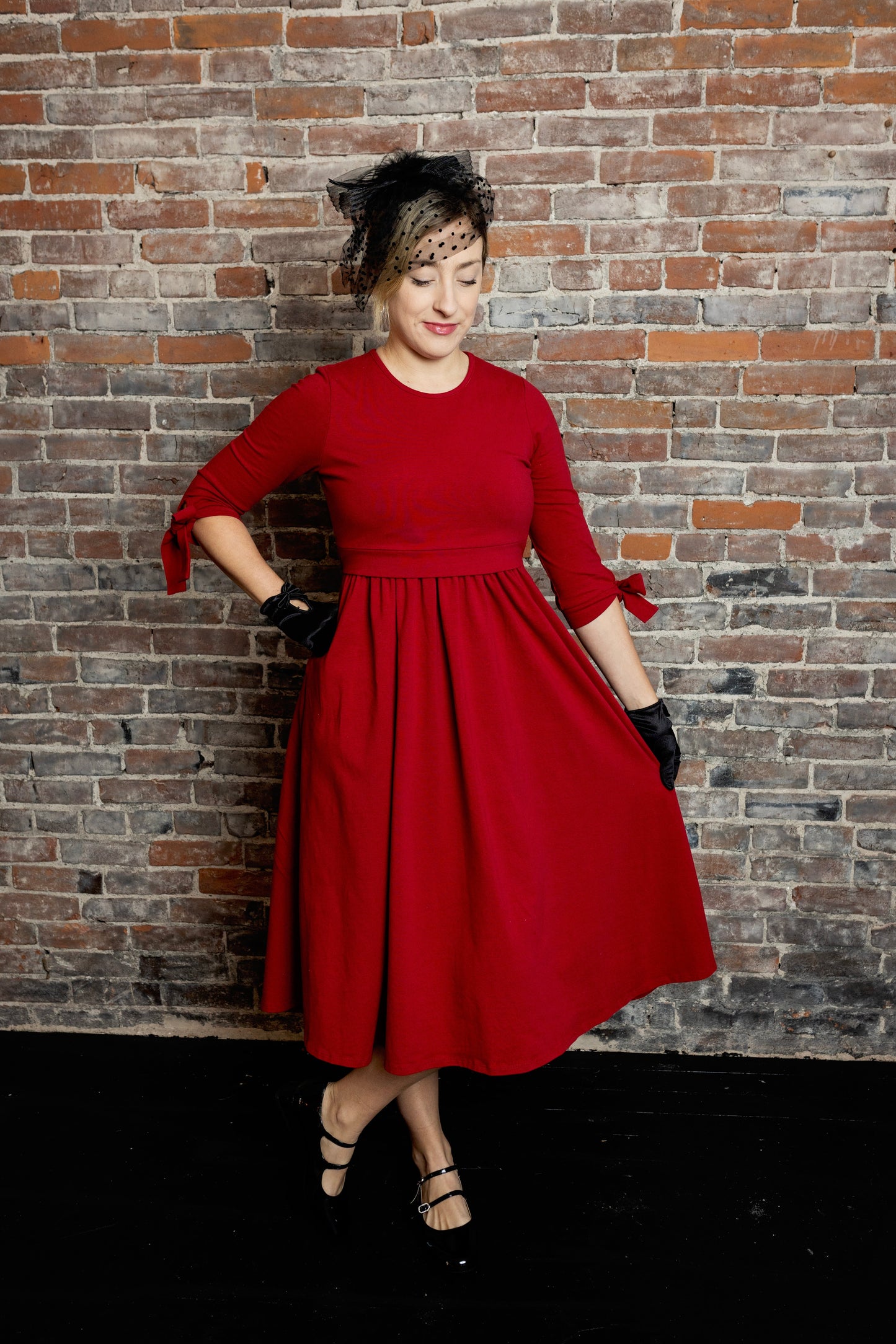 Red Bow Sleeve Dress Nursing and Maternity Friendly