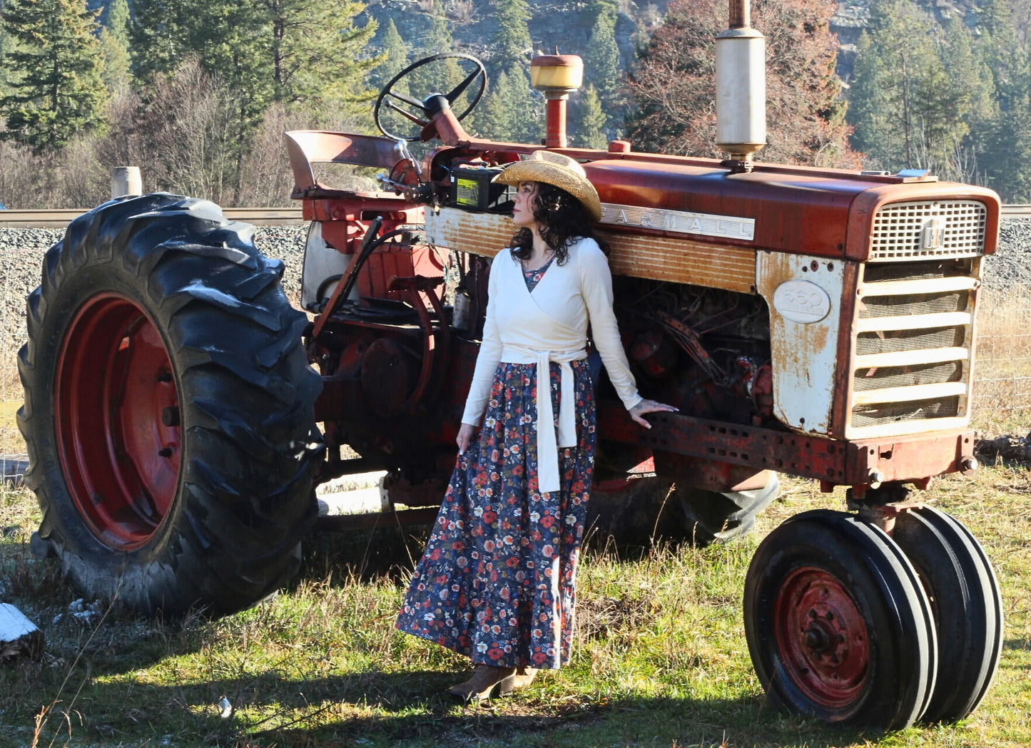 Antique Floral Prairie Style Cotton Maxi Dress with Natural Waist Bodice Nursing Friendly